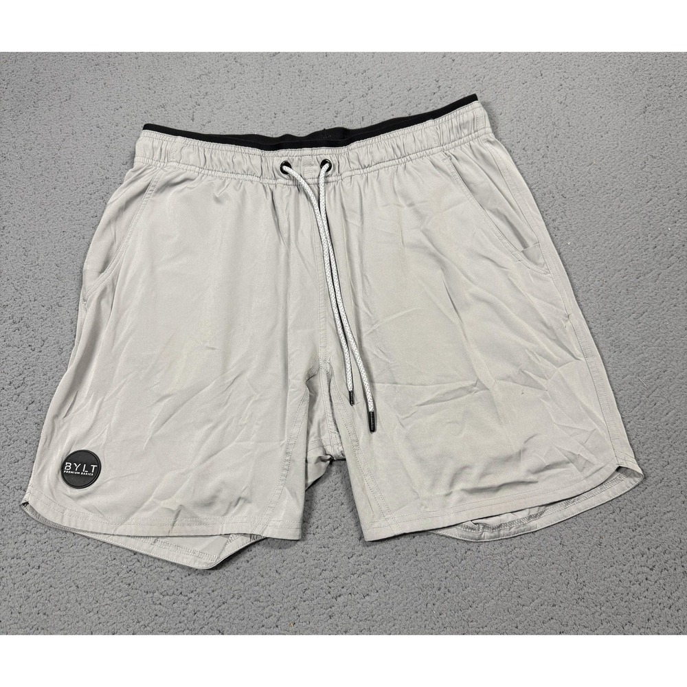 BYLT Shorts Mens Large Gray Lined Running Training 7 Inseam Athletic Zip Pockets